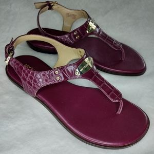 MK Logo Plate Croc Embossed Sandals